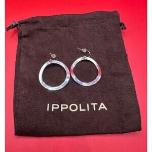 Ippolita Signed Sterling Silver 925 Wavy Circle Hoop Drop Dangle Pierce Earrings